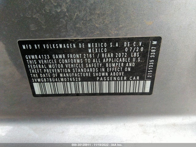2020 Volkswagen Jetta, VIN: 3VWGB7BU4LM076529