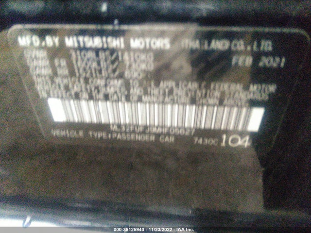 2021 Mitsubishi Mirage, VIN: ML32FUFJ9MHF05627