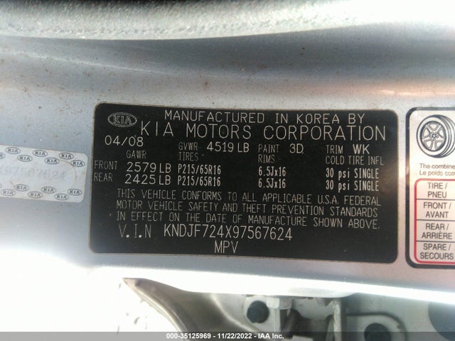2009 KIA SPORTAGE LX VIN: KNDJF724X97567624