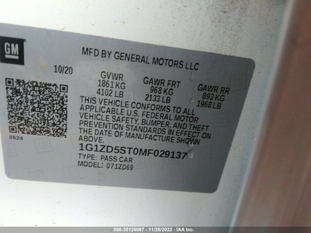 Chevrolet MALIBU LT 2021 1G1ZD5ST0MF029137 Image 9