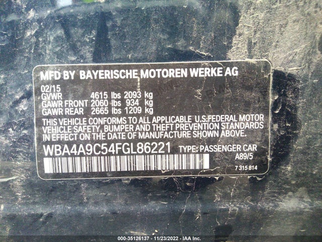 2015 BMW 4 Series, VIN: WBA4A9C54FGL86221