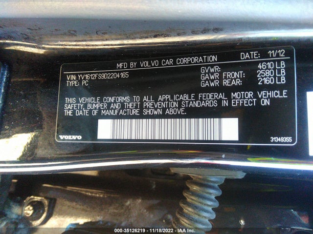 2013 VOLVO S60 T5 VIN: YV1612FS9D2204165
