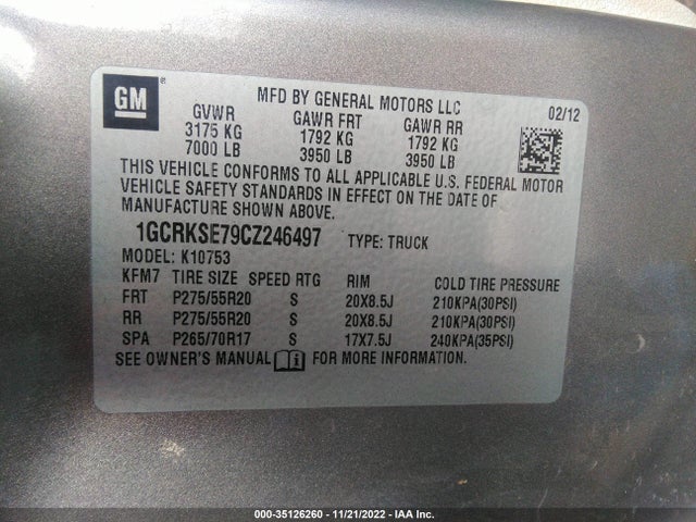 Aukcja sprzedaży 2012 Chevrolet Silverado 1500 Lt, vin: 1GCRKSE79CZ246497, numer aukcji: 35126260