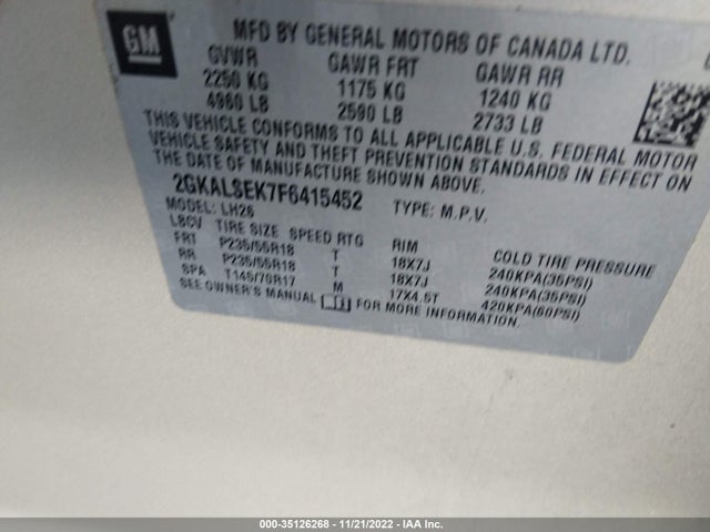 2015 GMC Terrain, VIN: 2GKALSEK7F6415452