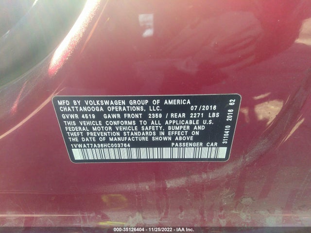 2017 Volkswagen Passat, VIN: 1VWAT7A36HC003764