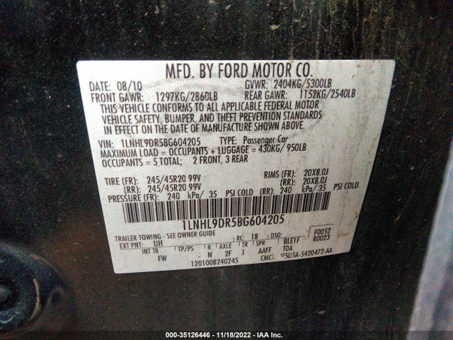 Lincoln MKS 2011 1LNHL9DR5BG604205 Image 10