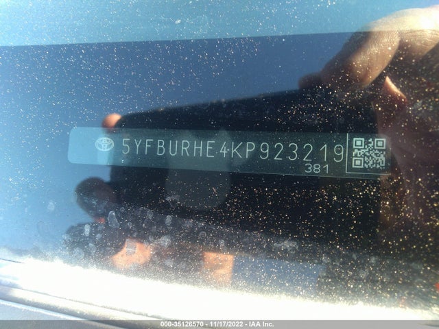 2019 TOYOTA COROLLA L/LE/SE/XLE/XSE VIN: 5YFBURHE4KP923219