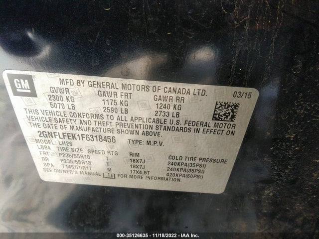 Chevrolet EQUINOX LT 2015 2GNFLFEK1F6318456 Image 10