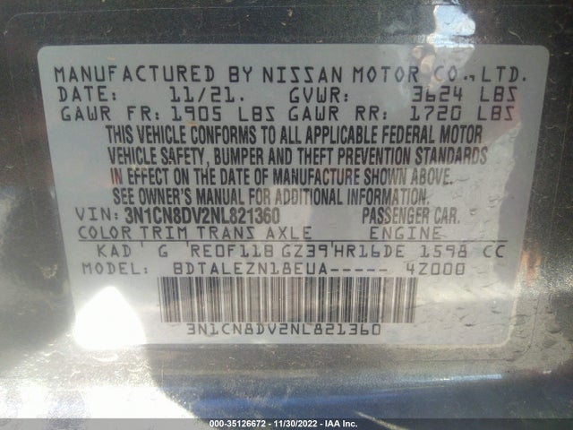2022 Nissan Versa, VIN: 3N1CN8DV2NL821360