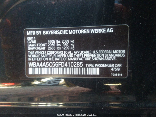 2015 BMW 4 Series, VIN: WBA4A5C56FD410285