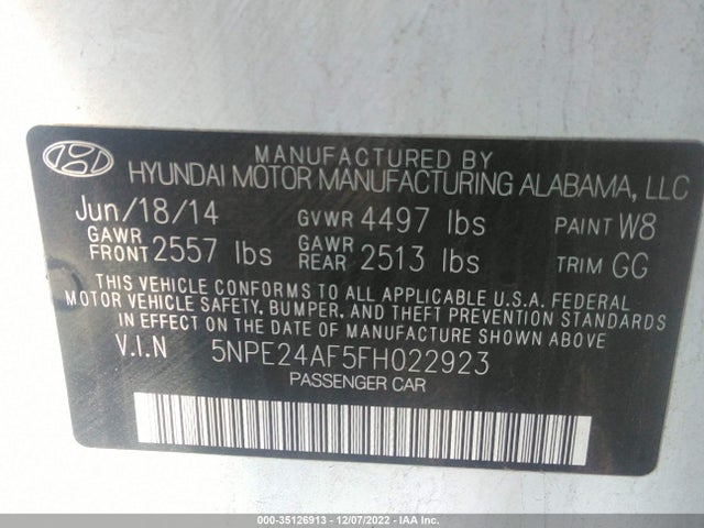 Hyundai Sonata 2015 5NPE24AF5FH022923 Image 9