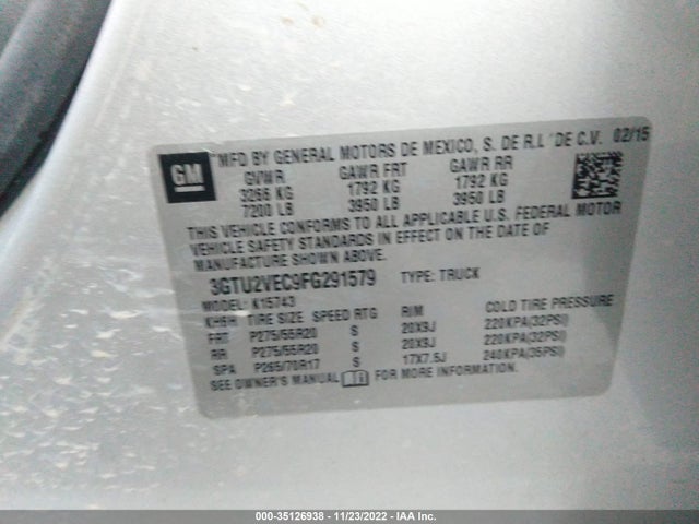 GMC Sierra 1500 Slt 2015 3GTU2VEC9FG291579 Image 9
