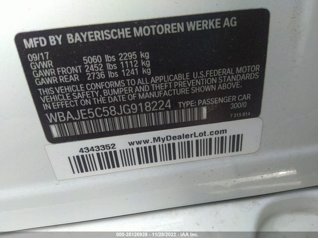 BMW 5 Series 540i 2018 WBAJE5C58JG918224 Image 9