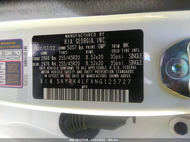 2022 Kia Sorento, VIN: 5XYRK4LFXNG125727