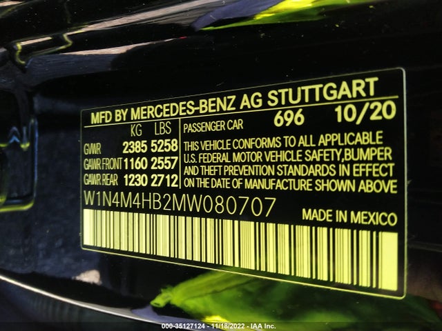 2021 MERCEDES-BENZ GLB GLB 250 VIN: W1N4M4HB2MW080707