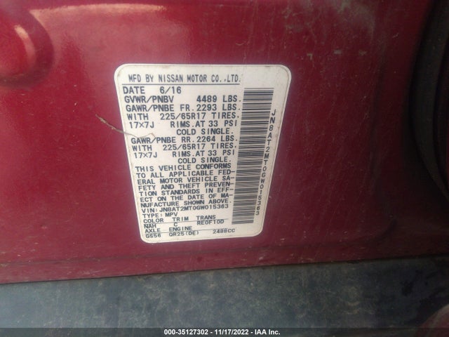 2016 NISSAN ROGUE S VIN: JN8AT2MT0GW015363