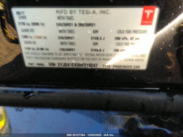 Tesla Model S 100d/90d/75d/60d/p100d 2017 5YJSA1E43HF219247 Image 11