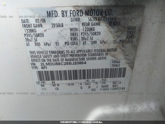 Lincoln MKX 2008 2LMDU88C28BJ20864 Image 10