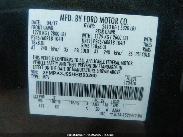 2017 Ford Edge, VIN: 2FMPK3J95HBB93260