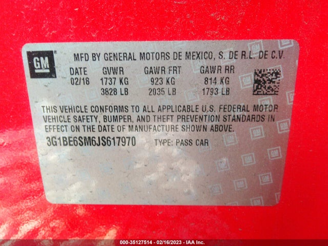 Chevrolet CRUZE LT 2018 3G1BE6SM6JS617970 Image 11