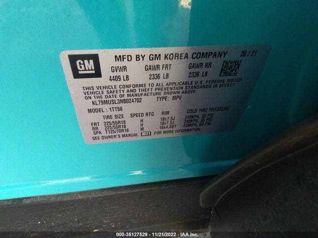 2022 Chevrolet Trailblazer, VIN: KL79MUSL3NB024702