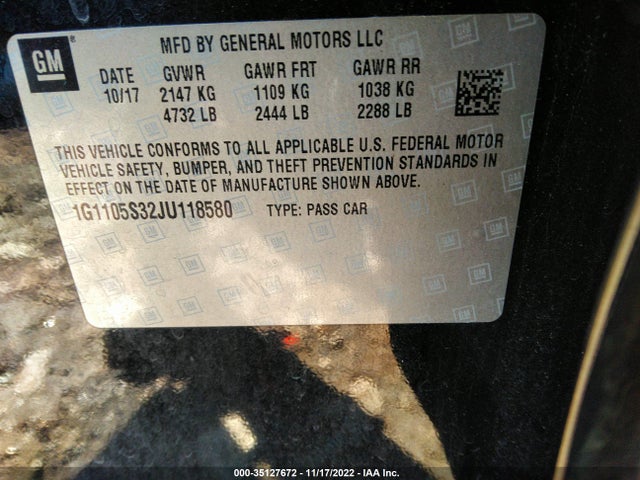 2018 Chevrolet Impala, VIN: 1G1105S32JU118580