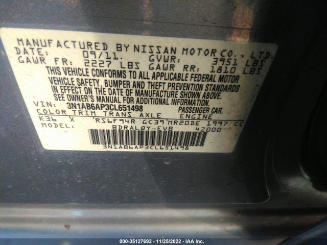2012 NISSAN SENTRA 2.0 VIN: 3N1AB6AP3CL651498