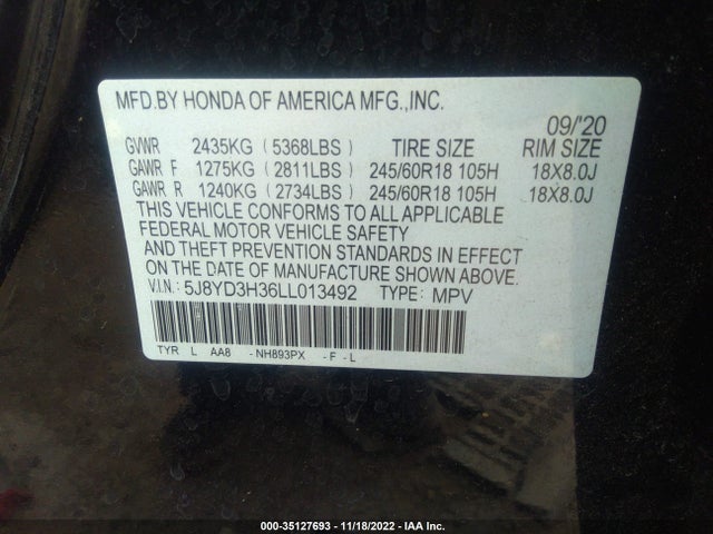 2020 Acura MDX, VIN: 5J8YD3H36LL013492