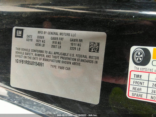 Chevrolet Camaro 1lt 2018 1G1FB1RS9J0154991 Image 11