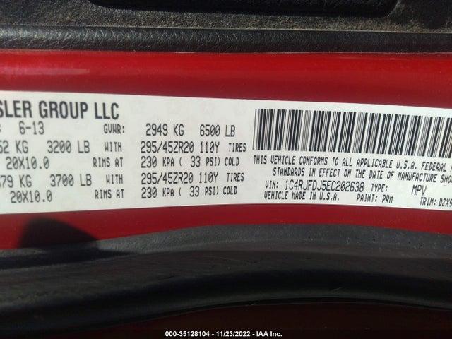 2014 JEEP GRAND CHEROKEE SRT8 VIN: 1C4RJFDJ5EC202638