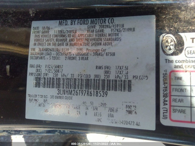 Lincoln MKZ 2007 3LNHM26T97R618539 Image 10