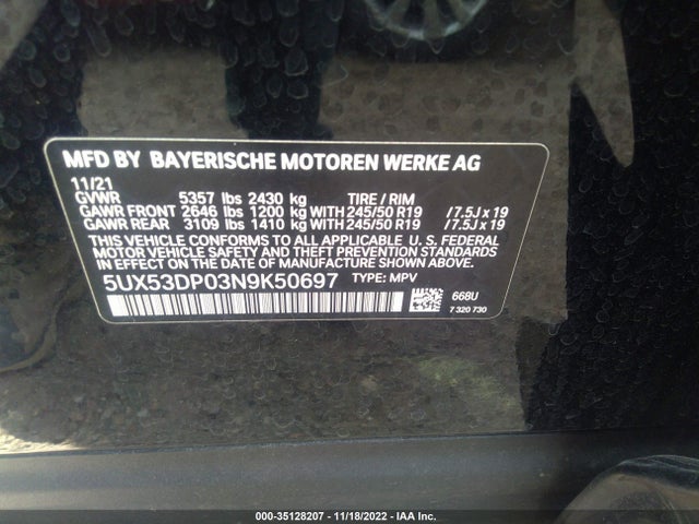 BMW X3 Xdrive30i 2022 аукцион фото