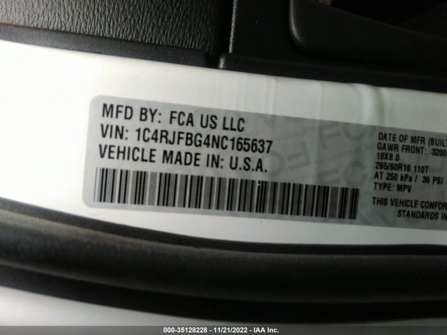 2022 JEEP GRAND CHEROKEE WK LIMITED VIN: 1C4RJFBG4NC165637