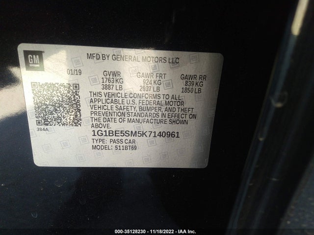 Chevrolet CRUZE LT 2019 1G1BE5SM5K7140961 Image 10
