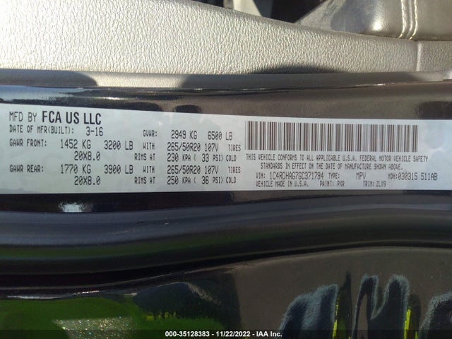 2016 Dodge Durango, VIN: 1C4RDHAG7GC371784