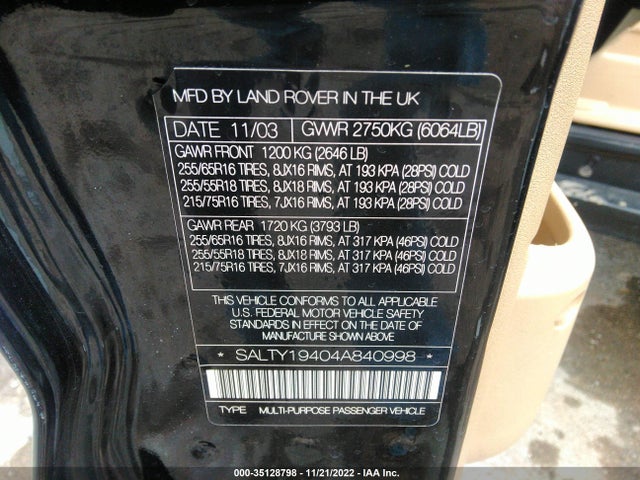 Land Rover Discovery Se 2004 SALTY19404A840998 Image 10