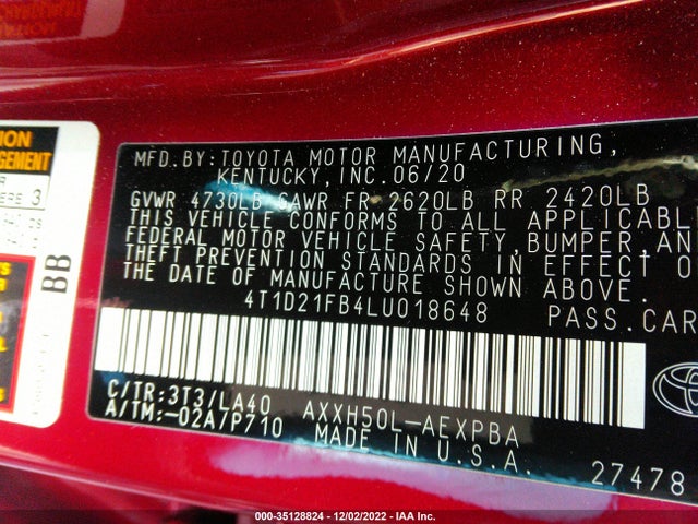 2020 Toyota Avalon, VIN: 4T1D21FB4LU018648
