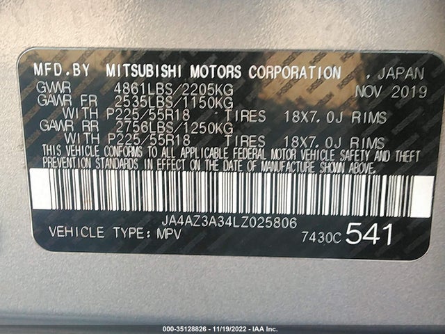 JA4AZ3A34LZ025806 Mitsubishi Outlander Es/se/sel/le/sp
