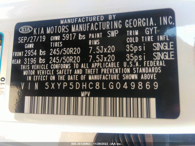 2020 Kia Telluride, VIN: 5XYP5DHC8LG049869