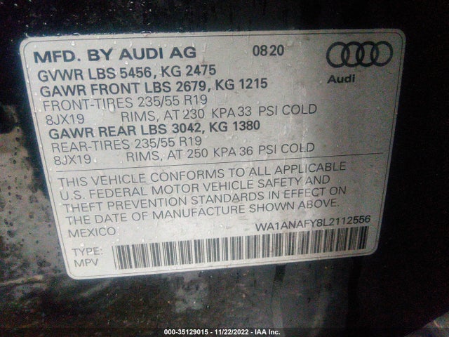 2020 Audi Q5, VIN: WA1ANAFY8L2112556