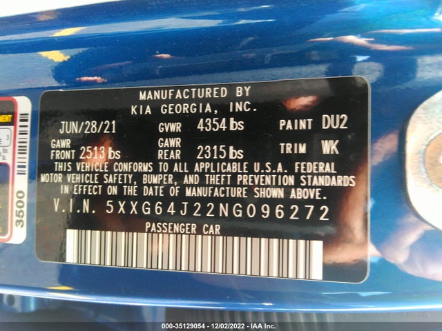 2022 Kia K5, VIN: 5XXG64J22NG096272