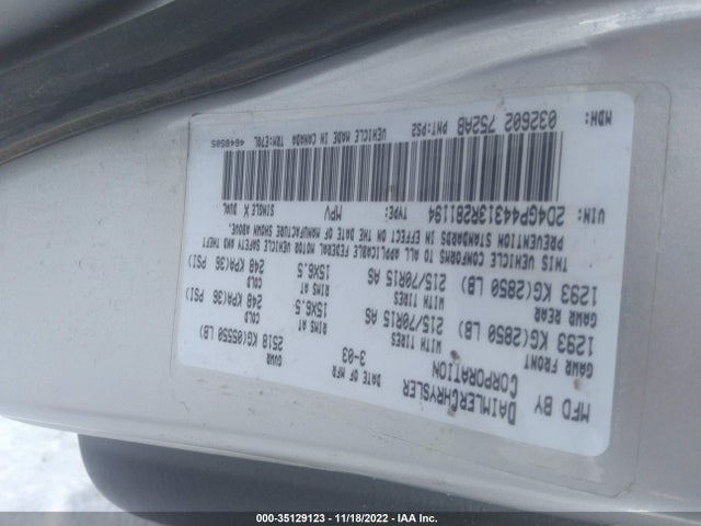 2003 DODGE GRAND CARAVAN SPORT VIN: 2D4GP44313R281194