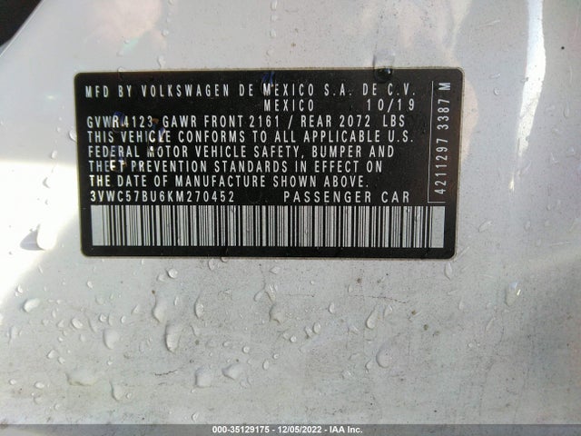 3VWC57BU6KM270452 Volkswagen Jetta S/se/r-line