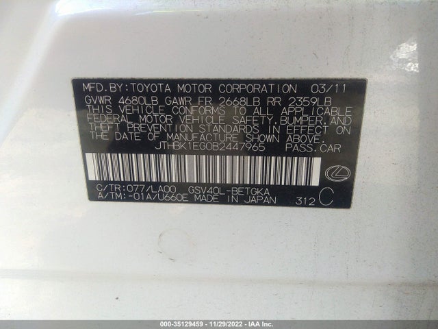 Lexus ES 350 2011 JTHBK1EG0B2447965 Image 10
