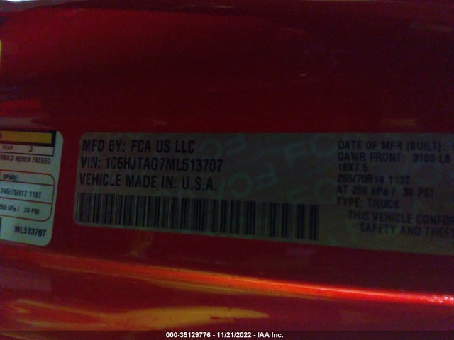 Jeep Gladiator 80th Anniversary 4x4 2021 1C6HJTAG7ML513707 Image 9