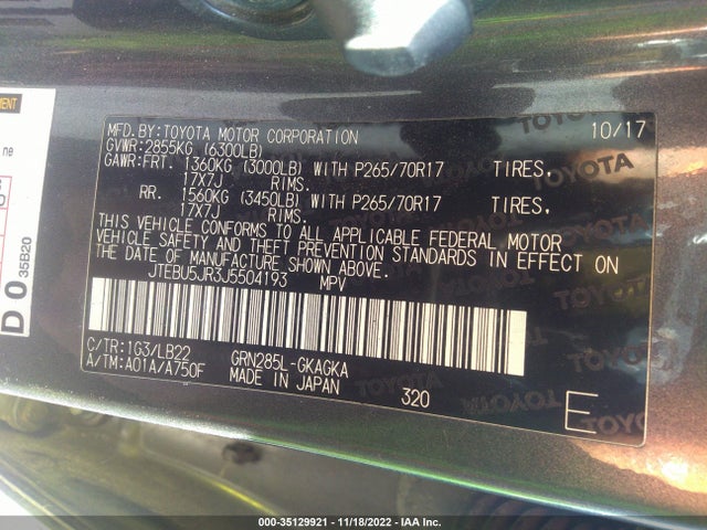 2018 Toyota 4Runner, VIN: JTEBU5JR3J5504193