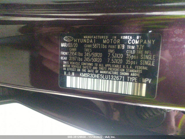 2020 Hyundai Palisade, VIN: KM8R3DHE5LU132671