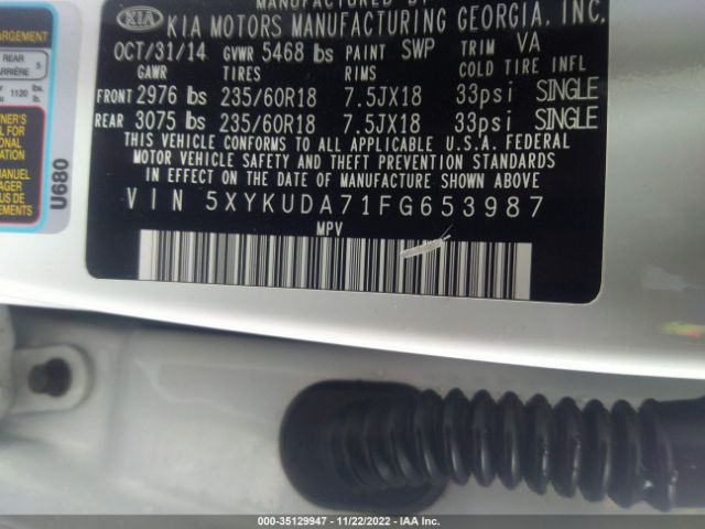 5XYKUDA71FG653987 KIA SORENTO EX
