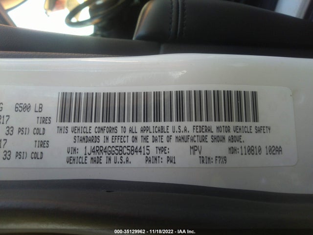 2011 JEEP GRAND CHEROKEE LAREDO VIN: 1J4RR4GG5BC584415