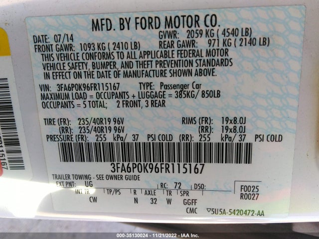 2015 Ford Fusion, VIN: 3FA6P0K96FR115167